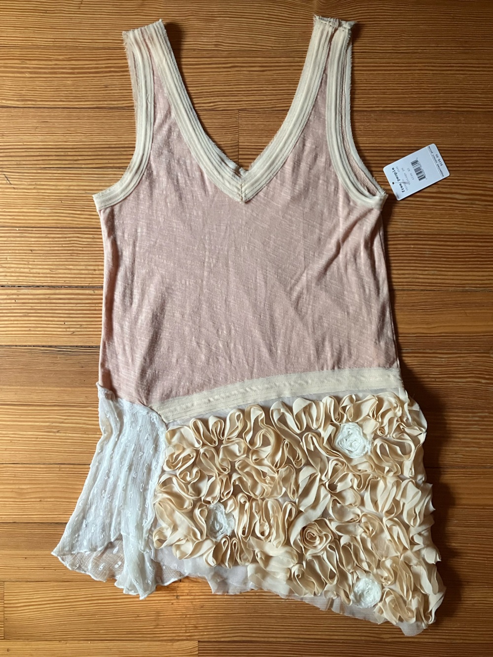 NWT Free people Pink and Cream Floral Rosette Tunic Dress Sz XS.